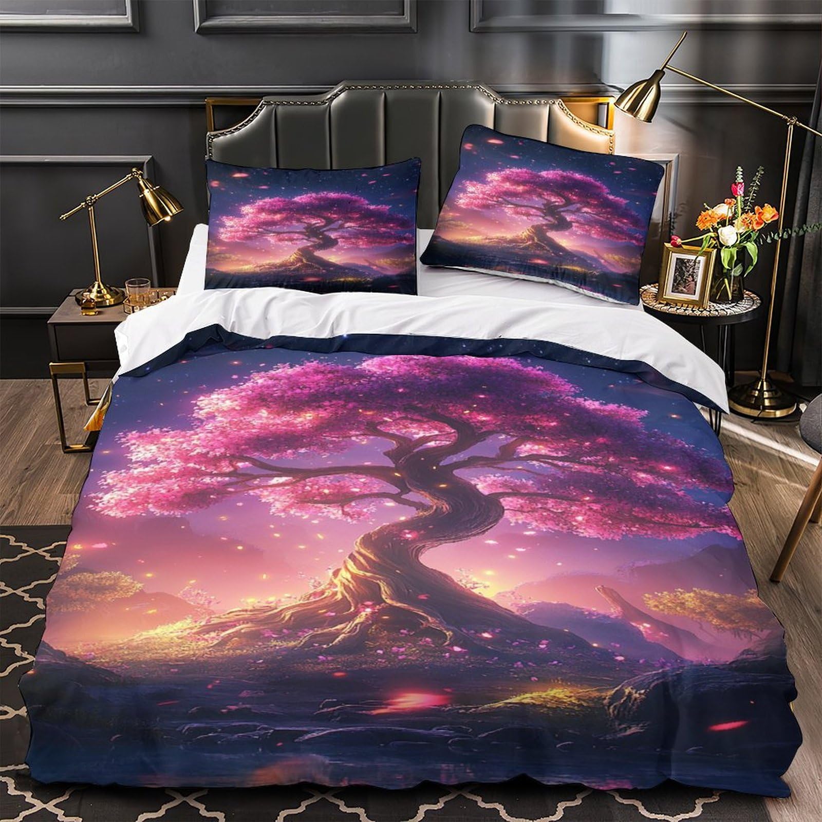 Housse de couette Arbre Magique 260x220 cm avec ses 2 taies d'oreiller pour lit Super King