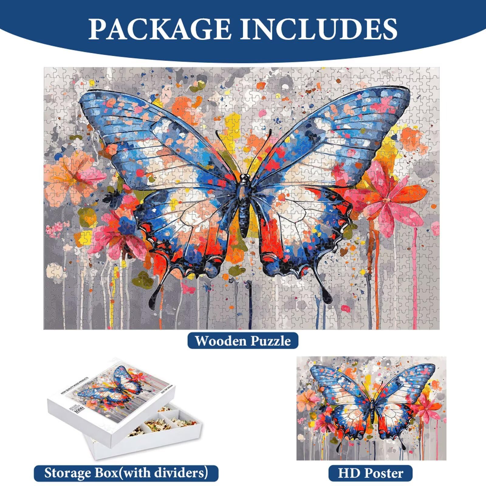 5000 elementów Puzzle dla dorosłych Motyl & Kolor Solidne drewniane puzzle 1T#542 | Drewniane puzzle, precyzyjne cięcie, żywe atramenty, relaksujący wypoczynek, wystrój domu, prezent, 105x181cm