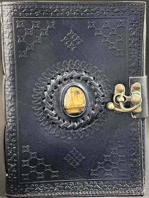 Urban Leather Tiger Eye Black Journal for Men Women to Write in, Artist Sketchbook Drawing Notebook Scrapbook, Thick Unlined Pages