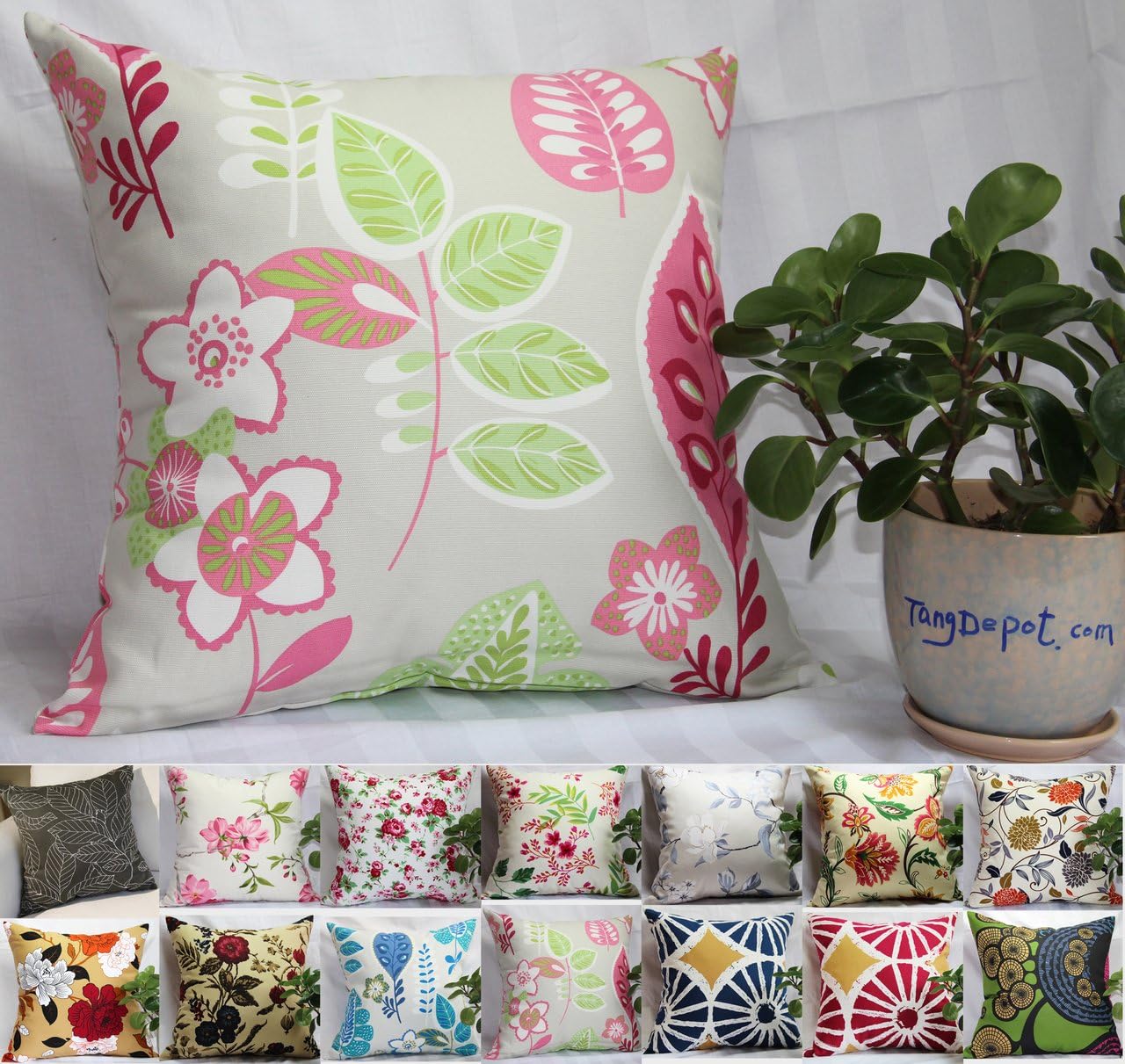 TangDepotSet of 2 100% Cotton Floral/Flower Printcloth Decorative Throw Pillow Covers Cushion Covers - (20"x20" 2 Pieces, S11 Pink Floral)