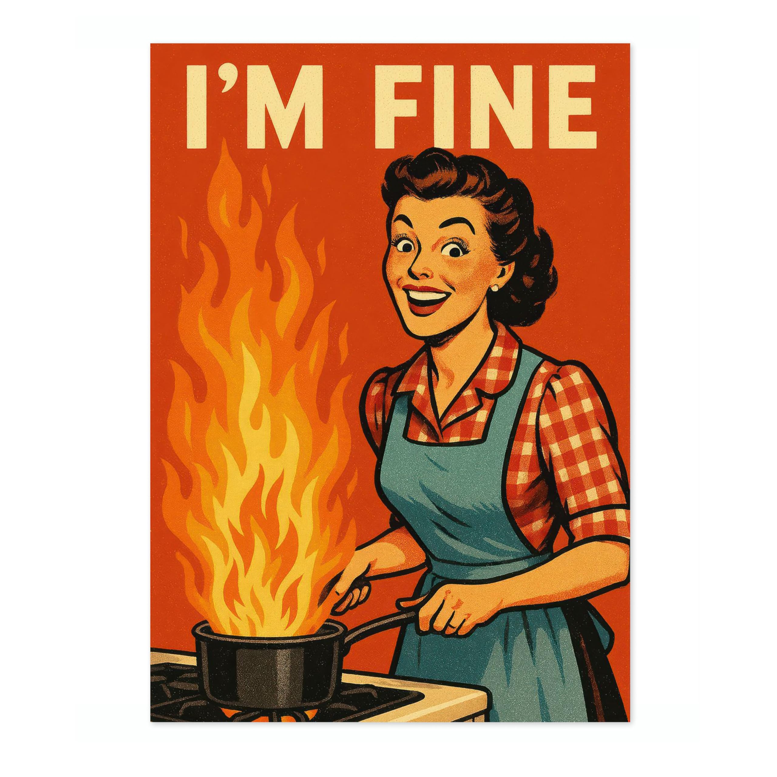 Animato I'M Fine Poster, Vintage Retro Funny Print, Kitchen Wall Art, A1 (Print Only) - 84.1x59.4cm
