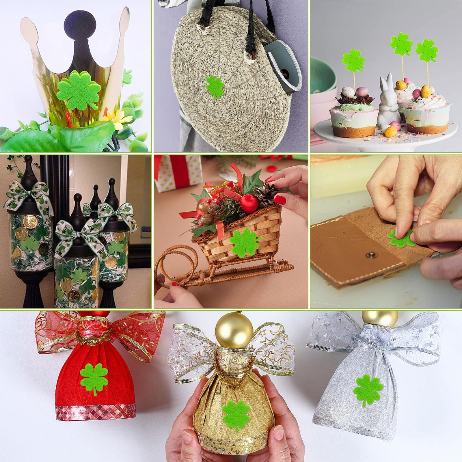 100 Piezas Verde Trébol De Fieltro Decoración De Trébol De Cuatro Hojas Bricolaje Trébol De Cuatro Hojas Adorno San Patricio Para Fiestas Navideñas, Regalos, Álbumes De Recortes, Manualidades