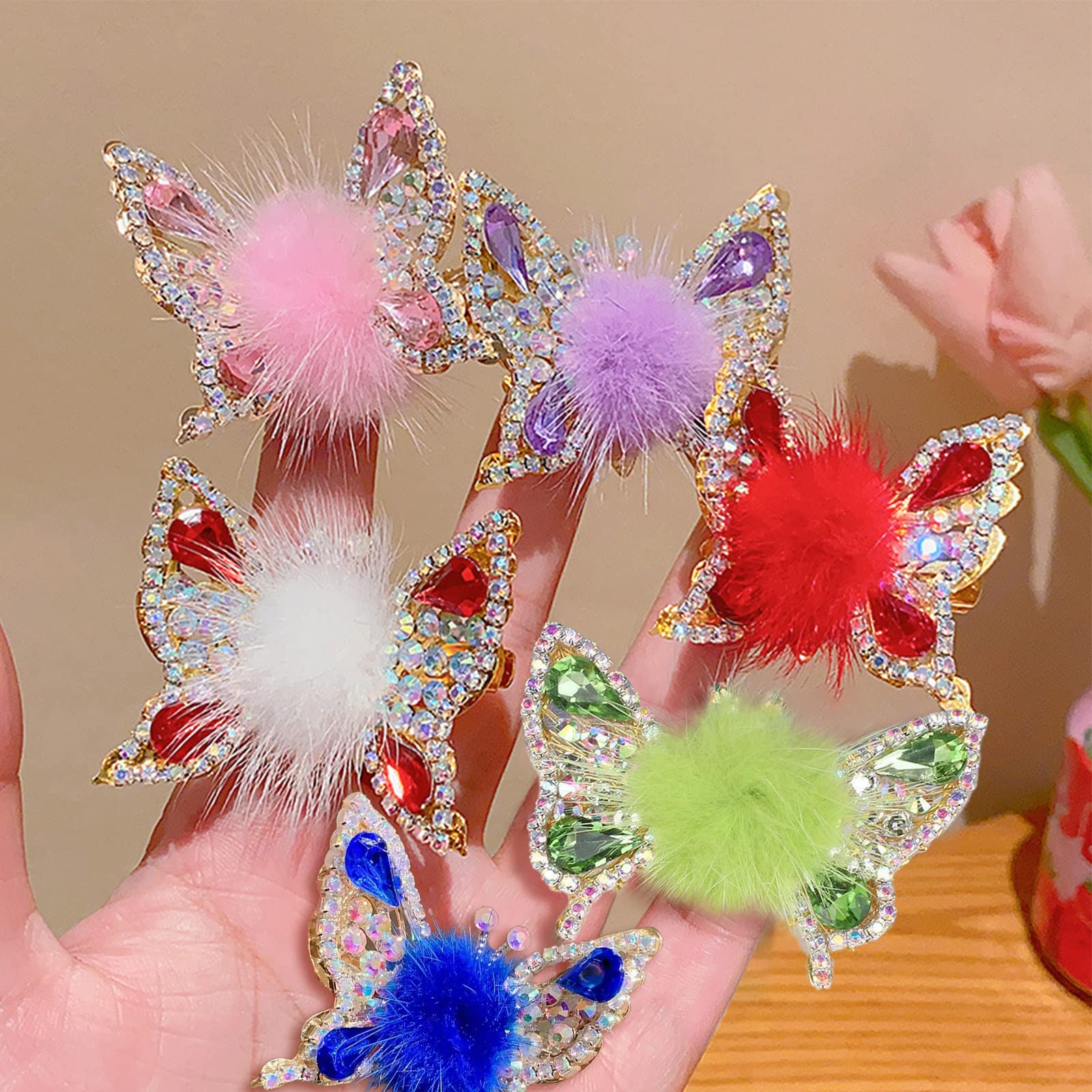 6Pcs Flying Butterfly Hairpin,mink fur Rhinestone Hair Clips Elegant Metal Side Clip,Tassel Butterfly Hairpins Moving Flying Shiny Hair Clips for Women (6pcs) (1 Pack)