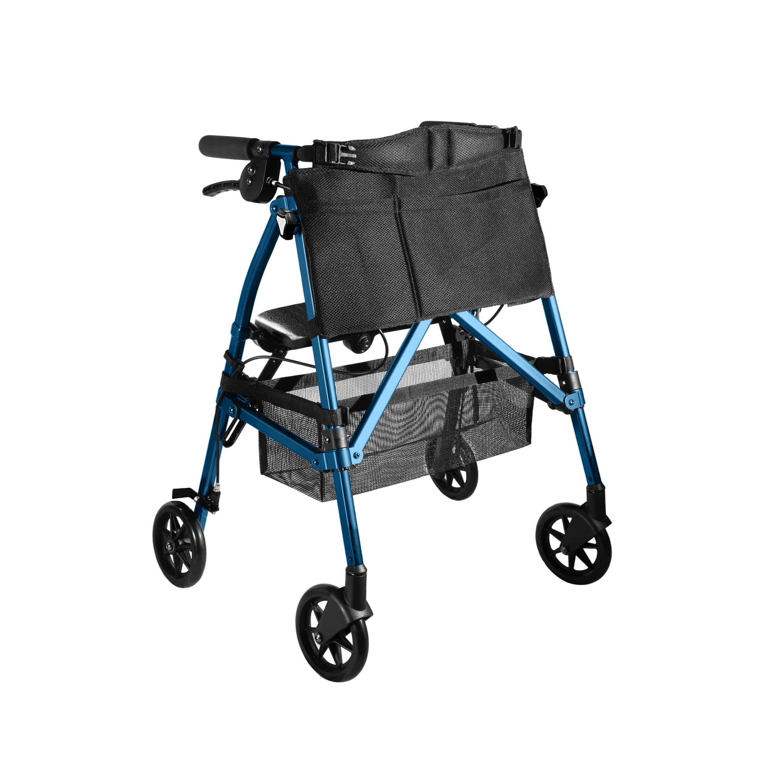Stander Wonder Rollator Plus Short, Lightweight Junior Folding Mobility Aid for Petite Adults, Seniors, and Elderly, Collapsible Travel Rolling Walker with Four Wheels and Seat, Cobalt Blue