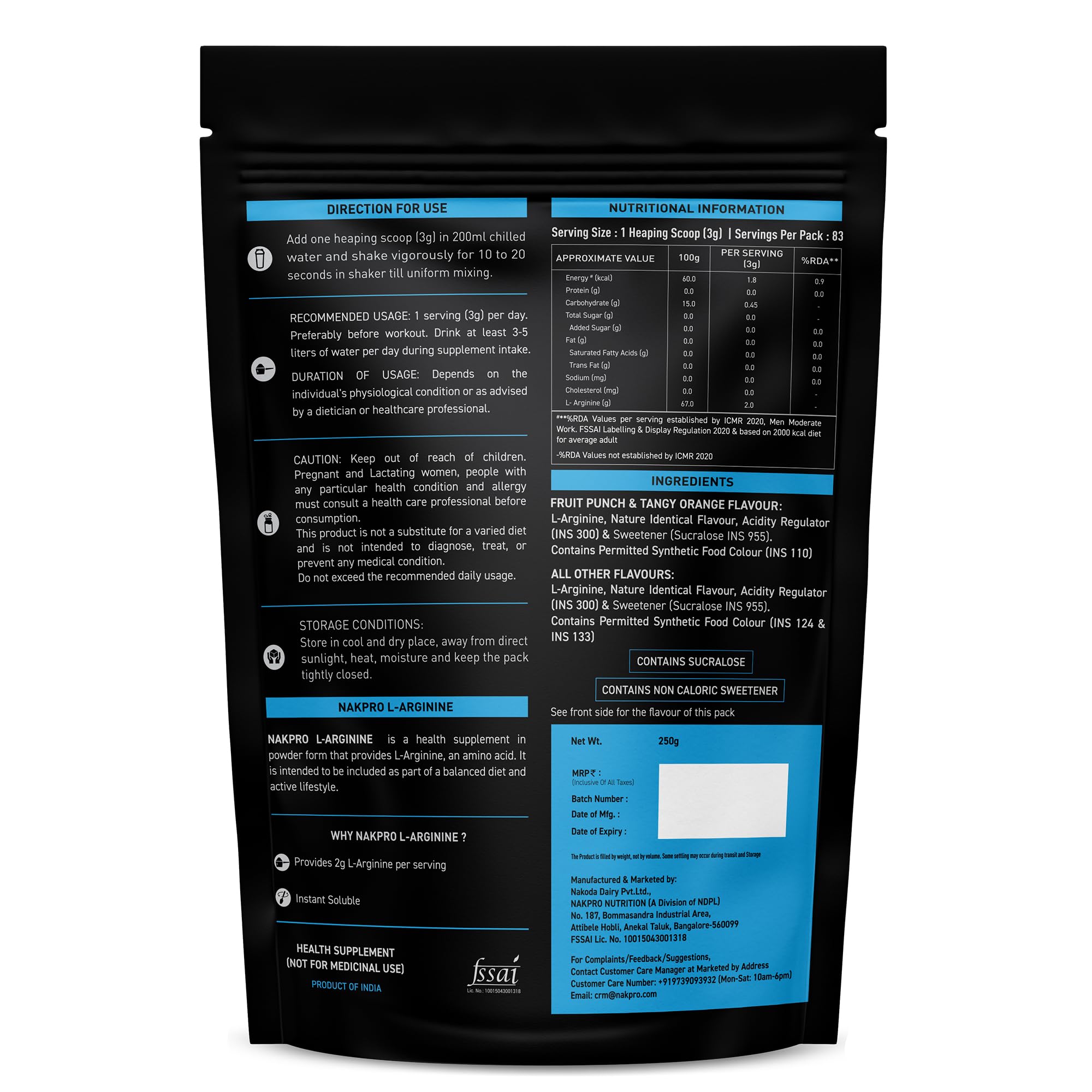 NAKPRO NUTRITION L-Arginine | 100g, TangyOrange | 2g L-Arginine, 1.8kcal Energy | Pre Workout Amino Acid
