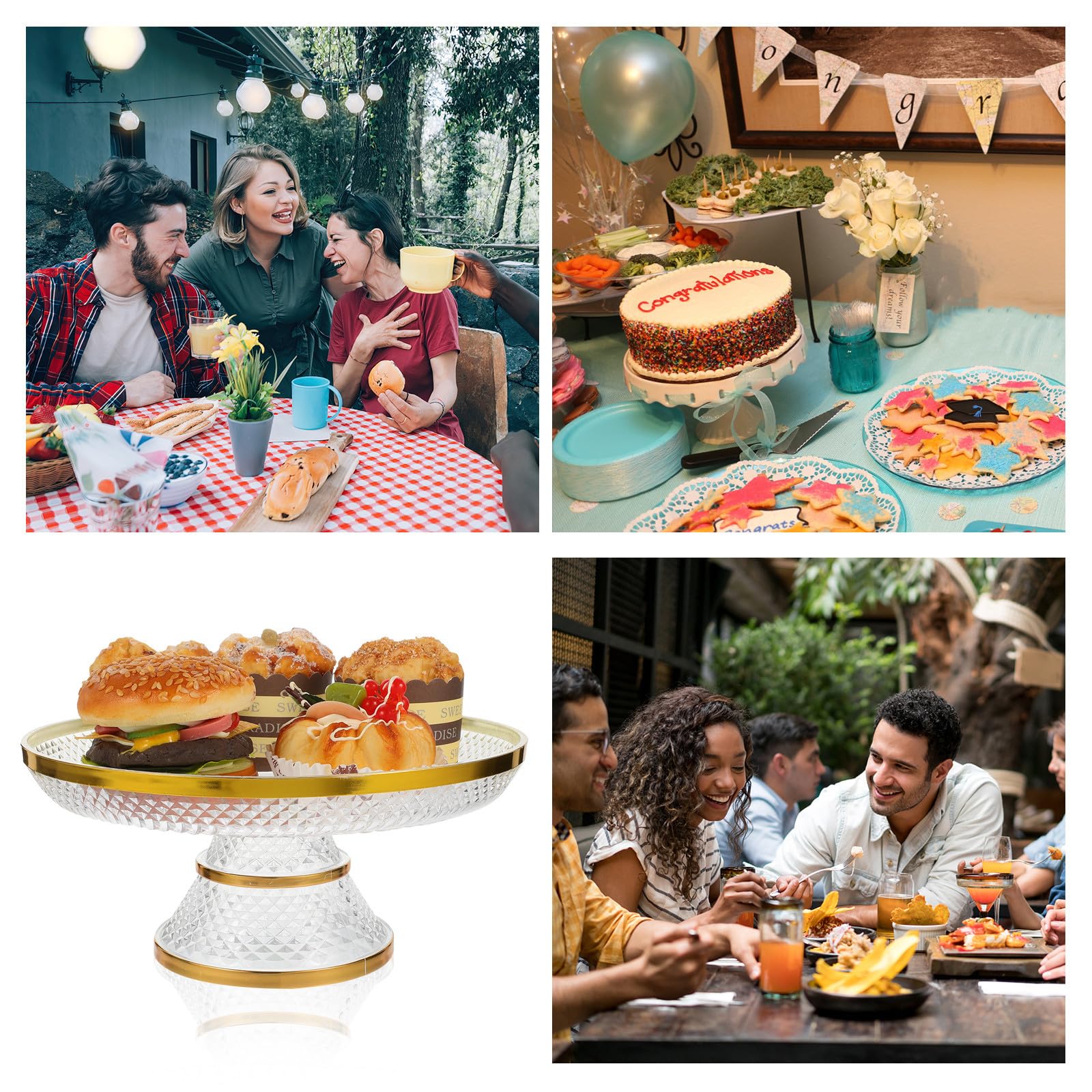 ibasenice Eleganter Kuchenplatte Acryl Tortenständer Dekorative Goldener Kante mit und Verschleißfest und Stilvoll für Geburtstage und Hochzeiten für Obst Gebäck