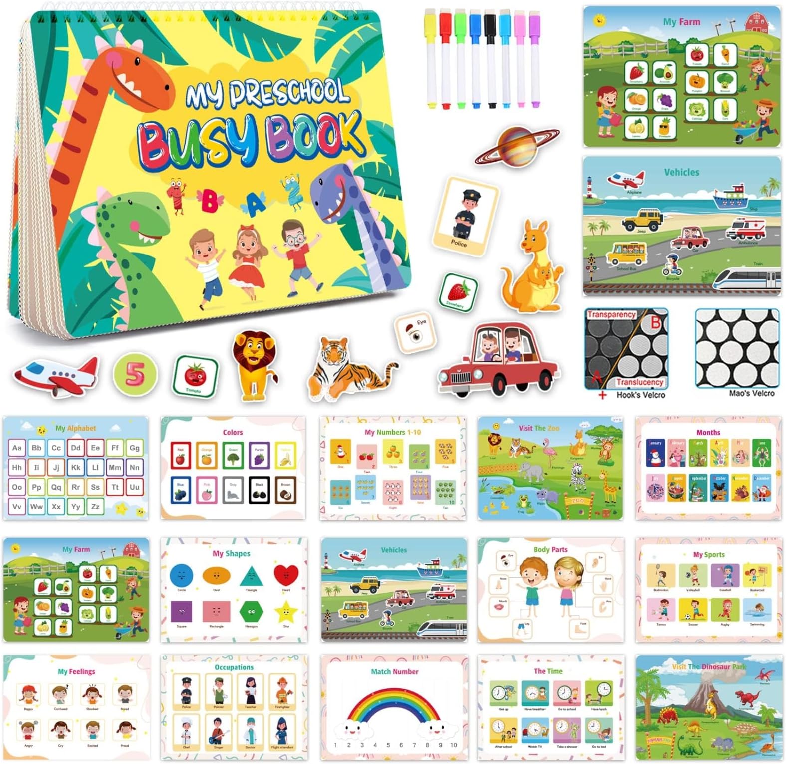 Preschool Learning Activities Busy Book & Montessori Toys for Toddlers 2-5 Years - Sensory Quiet Book with Pre-Writing Practice, Tracing Coloring Pages, Scissor Skills Workbooks (Boy & Girl Toys)
