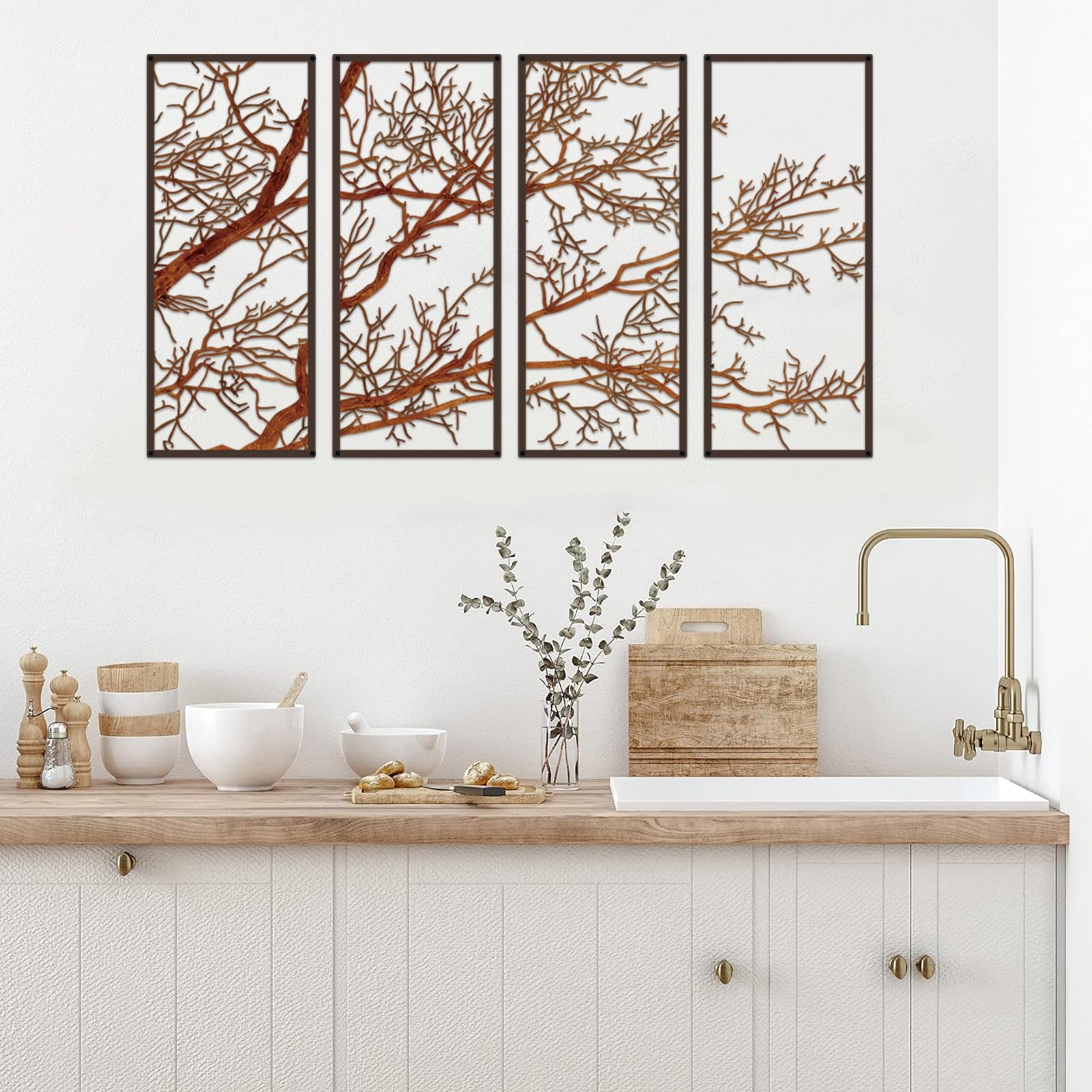 ESTART 4 Pieces Tree of Life Metal Wall Decor, Black Tree Branch Metal Wall Art, Tree Sign Wall Hangings for Home Garden Office Living Room Indoor Outdoor (Colorful, Small) — image 1