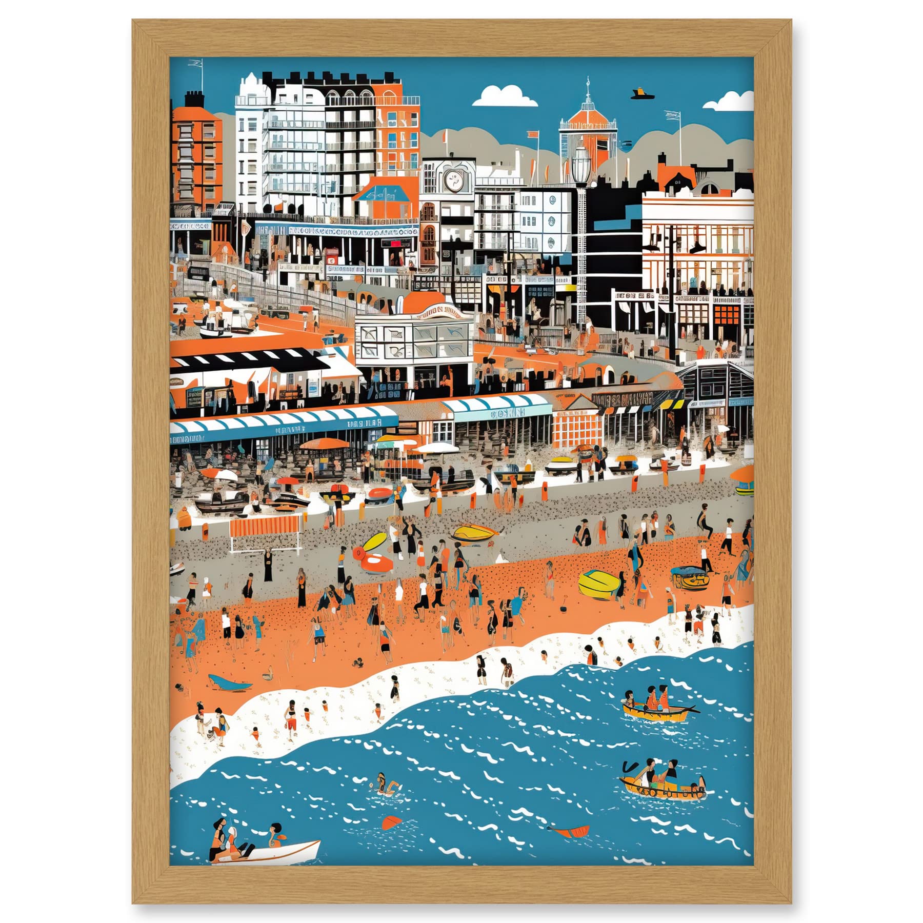 Artery8 Brighton Beach and Palace Pier Modern Abstract Artwork Framed A3 Wall Art Print