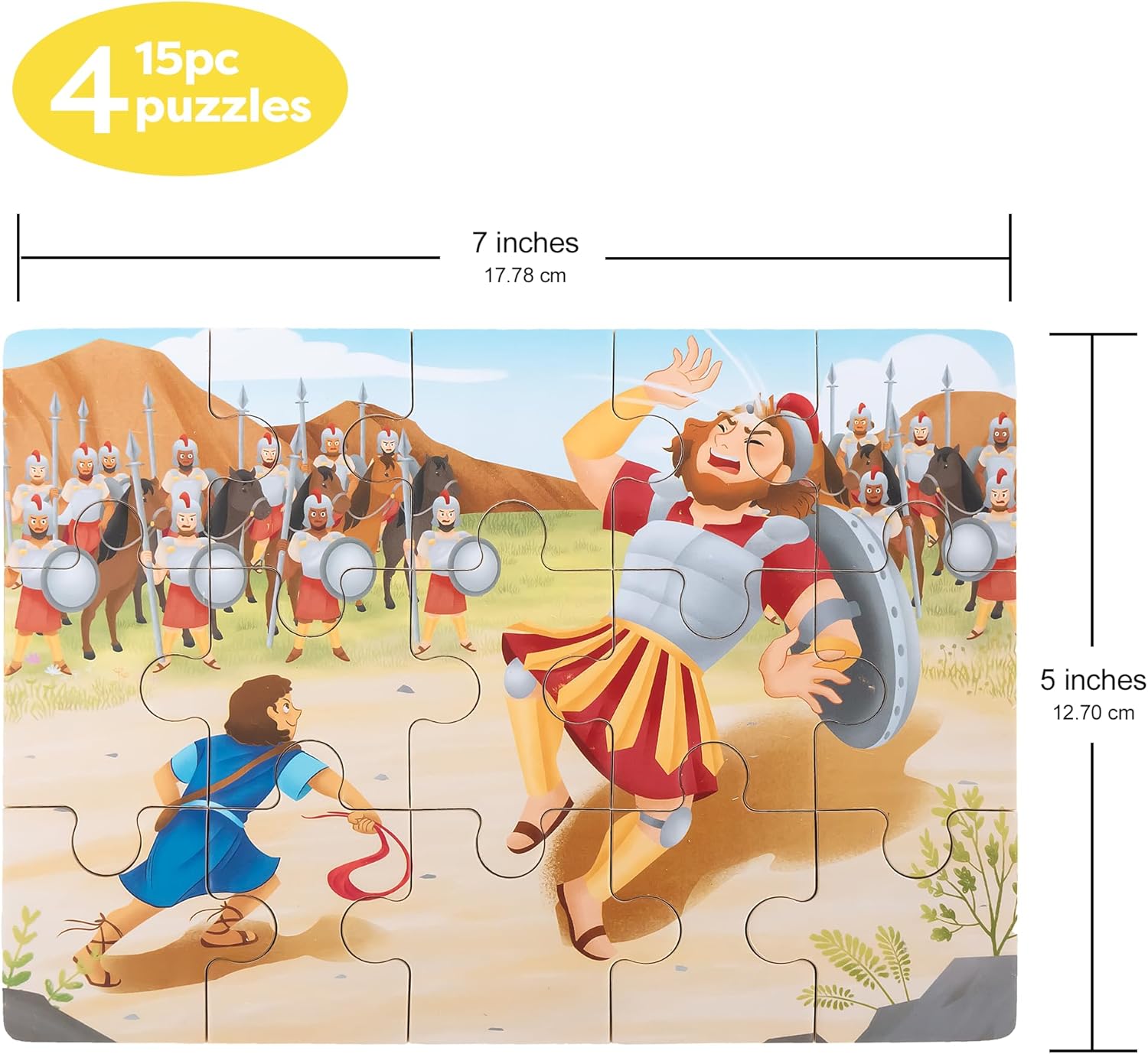 4-in-1 Wooden Puzzles in Box (15 pcs Each) | Christian Gifts for Kids | Noah's Ark for Grandkids | Gift for Christian Kids | Bible Stories Puzzles (Old Testament B)