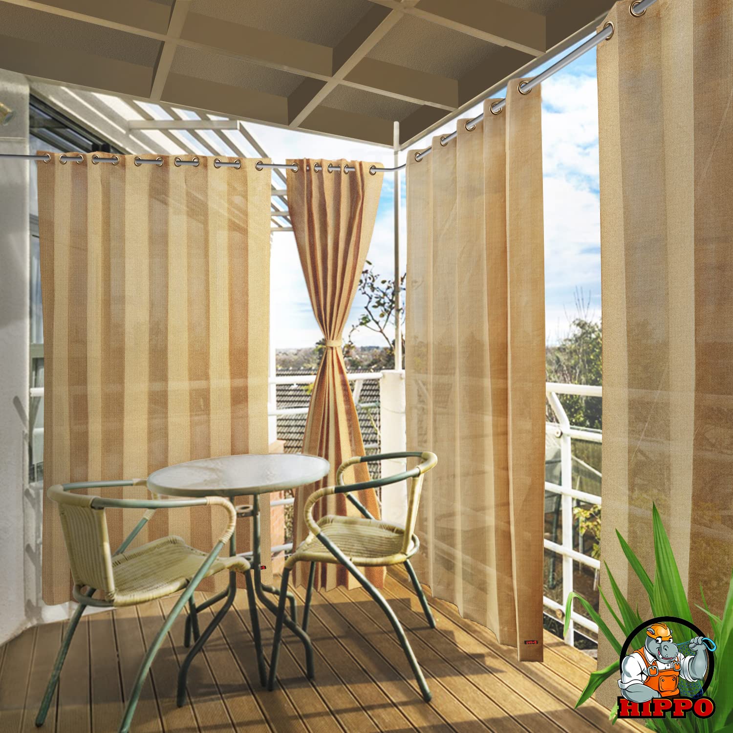 HIPPO Outdoor Balcony Sun, UV & Dust Protection Curtain HDPE Light Filtering 150 GSM Eyelet/Grommet Curtains for Home, Garden, Patio, Varanda, Hotel (Beige, 4.5FTX7.5FT, 2 PC) 4