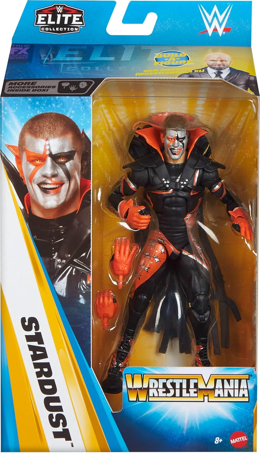 Mattel WWE Elite Collection Action Figure & Accessories, Premium Live Event Stardust Set, Wrestlemania with Sam Roberts Build-A-Figure Parts