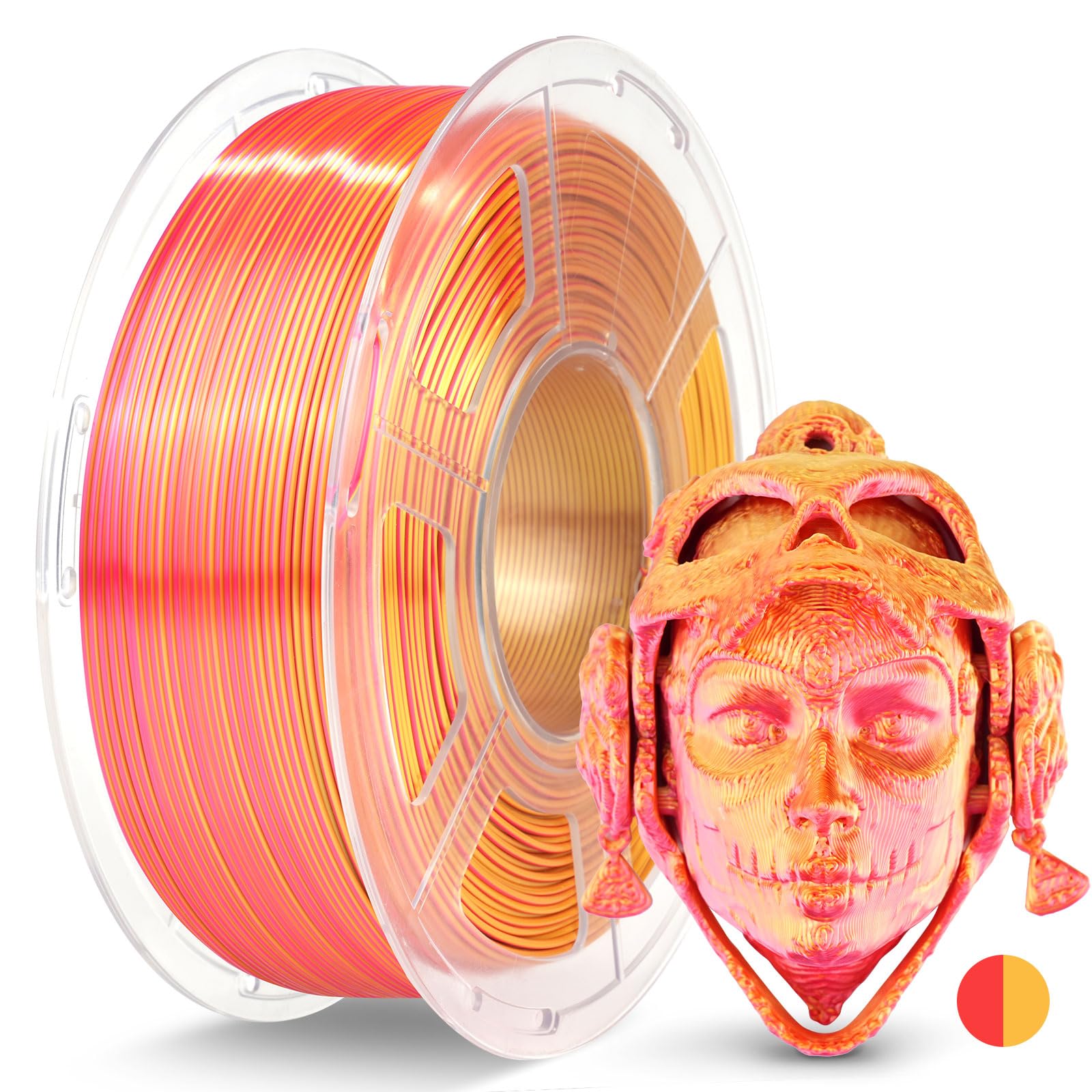 JAYO Silk Dual Color PLA Filament 1.75mm Red-Gold 1.1kg, Shiny Gradient Dual-Tone PLA, High Gloss Finish, Easy to Print, Layer Concealing, Fits for