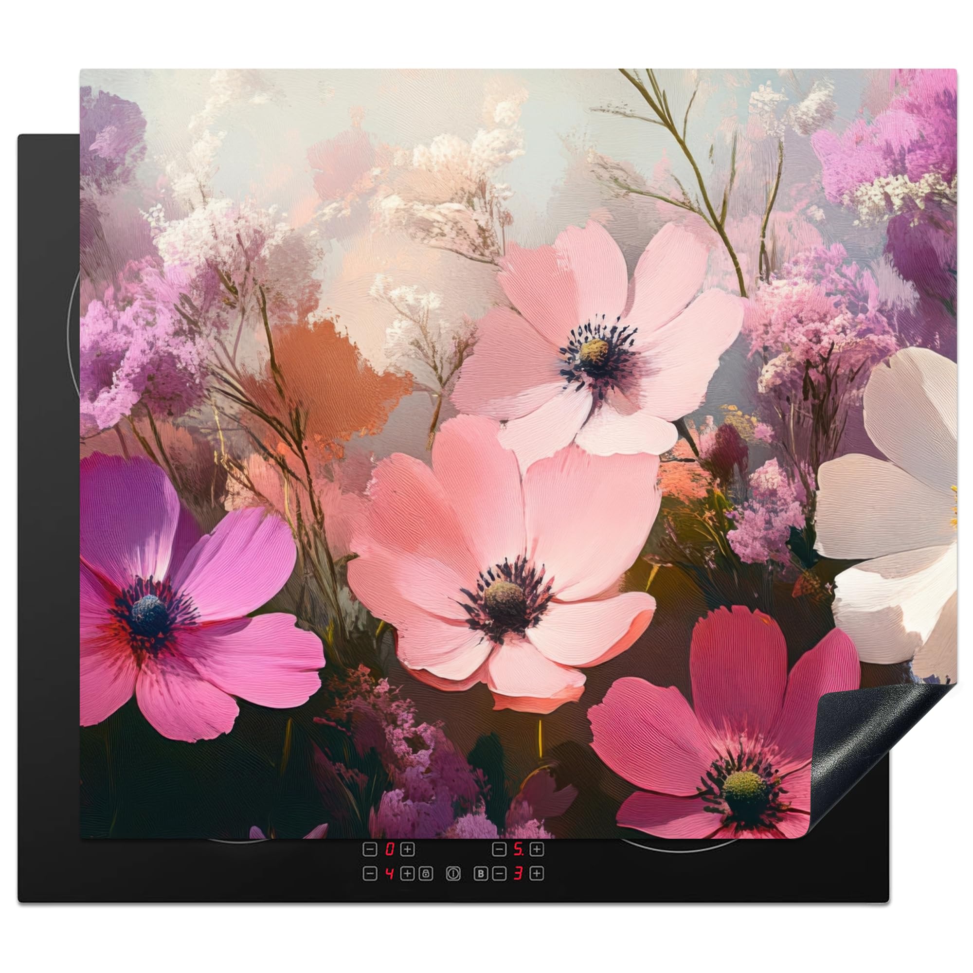 KitchenYeah© Induction Hob Cover Protector Mat 20.1"x23.2" / 59x51 cm Kitchen Universal Ceramic Covers for Electric Cookers Vinyl Flowers - Colourful - Flowering