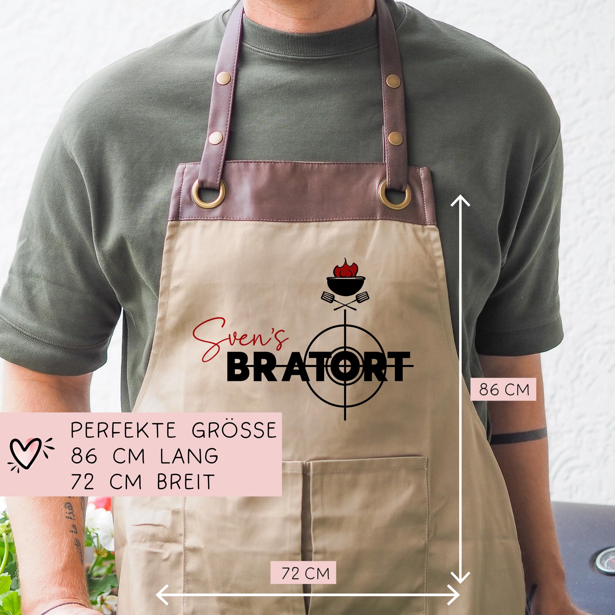 Personalisierte Grillschürze Grill-Schürze für Männer Grillmeister Schürze mit Kunstleder Applikation | Kochschürze | Grillschürze mit Wunschnamen | Weihnachten