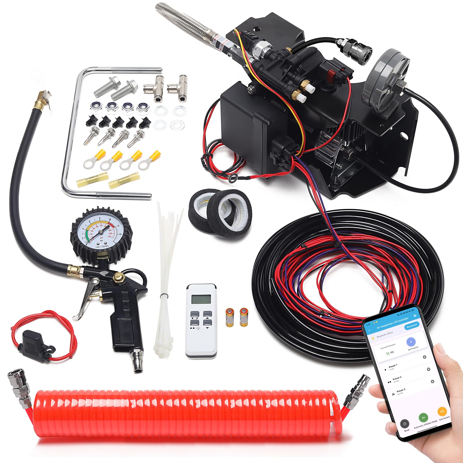 Photo 1 of 130 PSI Wireless Air Shock Controller Kit 25980EZ, Bluetooth App & Remote Control, Easy Install, Compatible with Cars, SUVs, Trucks, HASK-01APP