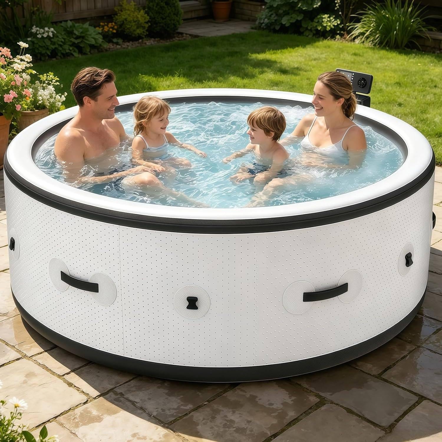 Idromassaggio Gonfiabile 4–6 Persone, 150 Getti, 40 °C, LED, 206 cm | Tre Intensità di Bolle, Timer Automatico di 40 Minuti E Illuminazione Multicolore per Un Relax Caldo E Personalizzato