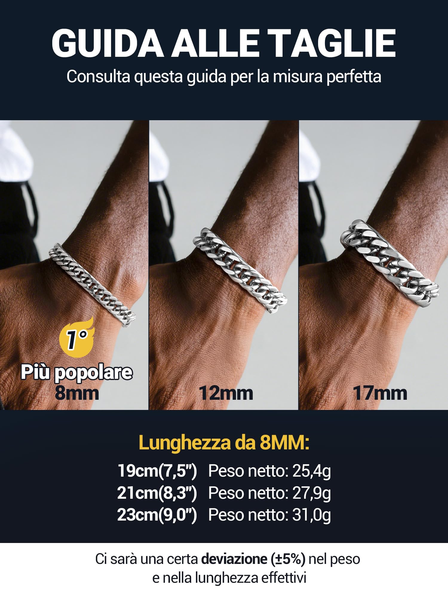 PROSTEEL Neutro Braccialetto Catena Cubana Uomo Stile Cyberpunk Minimalismo Larghezza 8/12/17MM Bracciale Catena Cubana Ritorta Artigianale Regalo Uomo