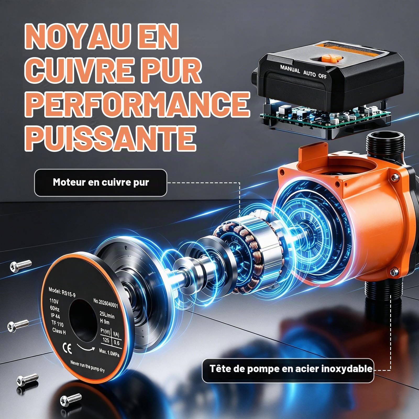 125W Pompe Surpresseur Automatique avec Modes Automatique et Manuel