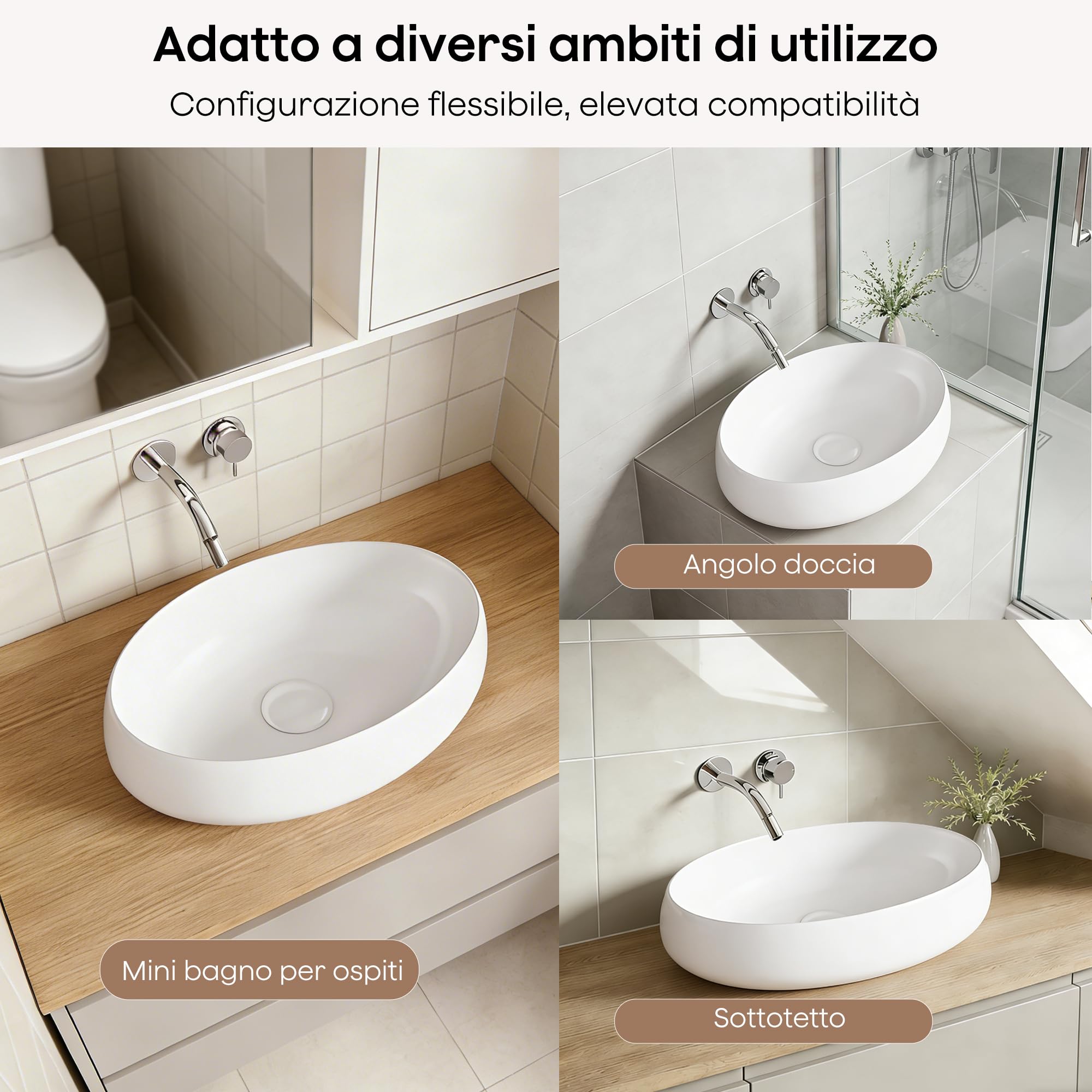 Lavabo da Appoggio Bianco in Ceramica Lavabo Moderno per Bagni Ospiti Ristorante (41x31x13 cm)