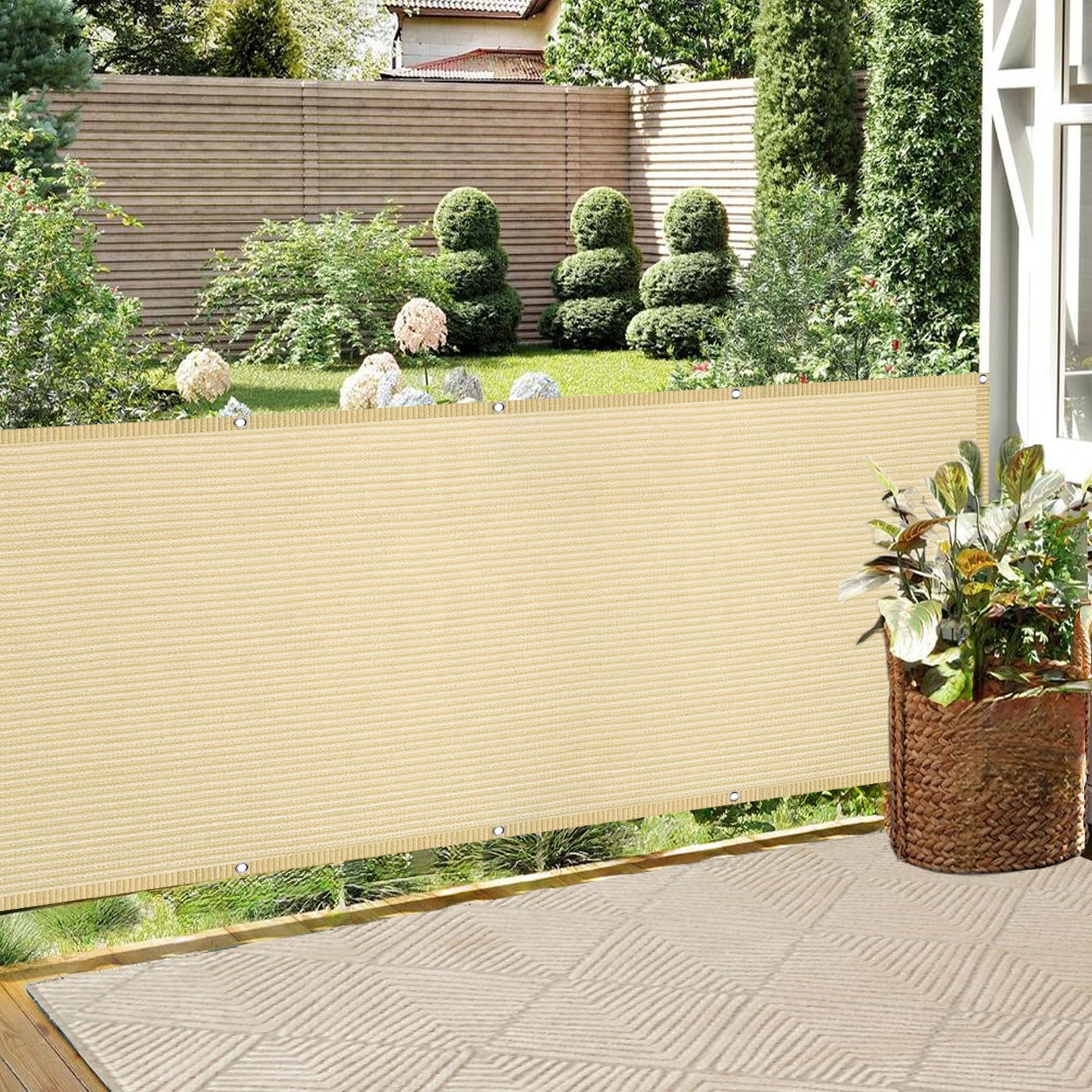 Brise vue balcon crème 250 x 375 cm occultant avec serre-câbles pour terrasse