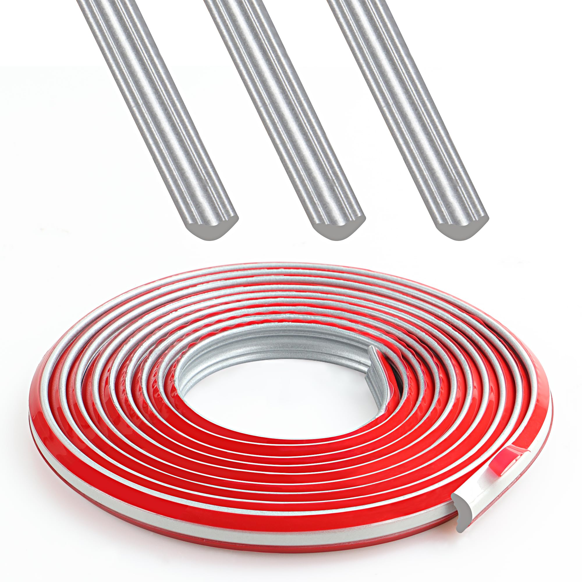 JUNART TPE Skirting Board Trim, Flexible Caulk Strip Moulding Trim, Self-Adhesive Edging Strip Coving for Wall, Ceiling, Corner Decoration, Worktops, Floor(12×9mm,300cm,Silver)