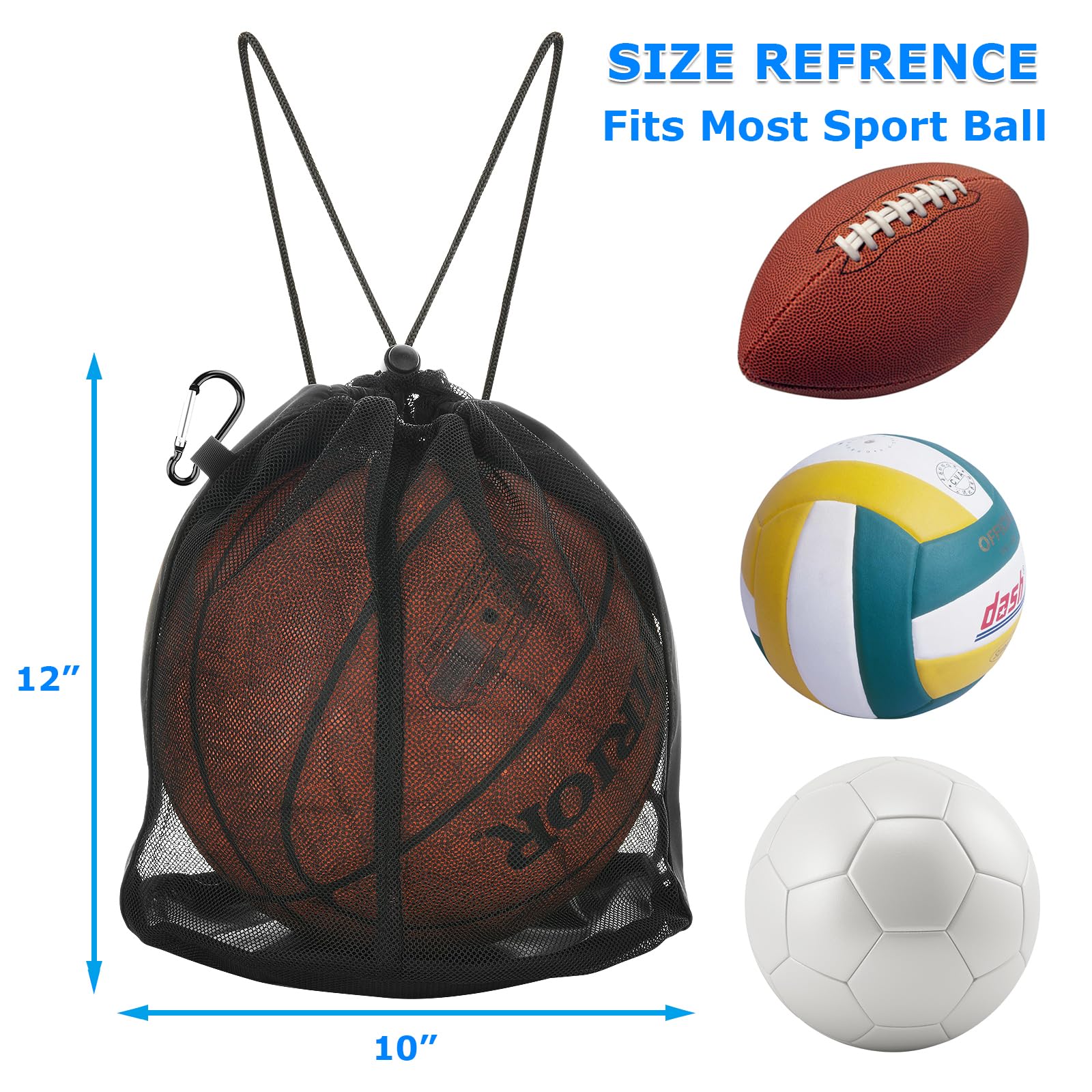 WYRMSTN Ballnetz Rucksack Tragbar - Netz Tasche Mit Karabiner Für Basketball, Fußball, Volleyball