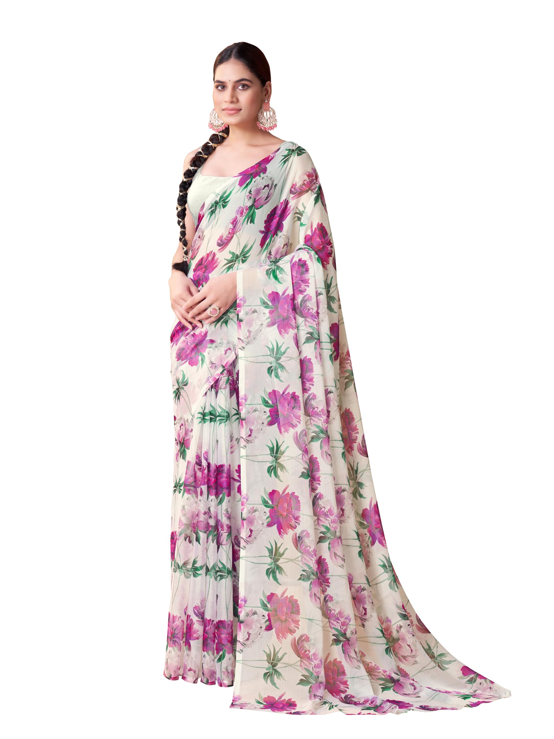 garden vareli Nara Chiffon All-Over Floral Print Saree-picture-15