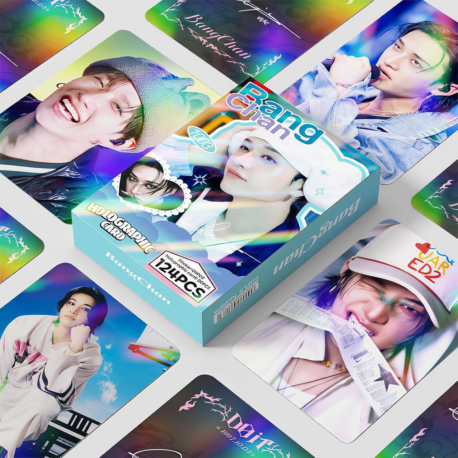 PYAJUU Stray Kids Bang Chan Photocards 124 PCS Bancghan Photo Cards with 64 PCS Stickers KPOP Gift Lomo Merch for Fans Boys and Girls Straykids Laser Greeting Cards 2026 Party Room Decoration