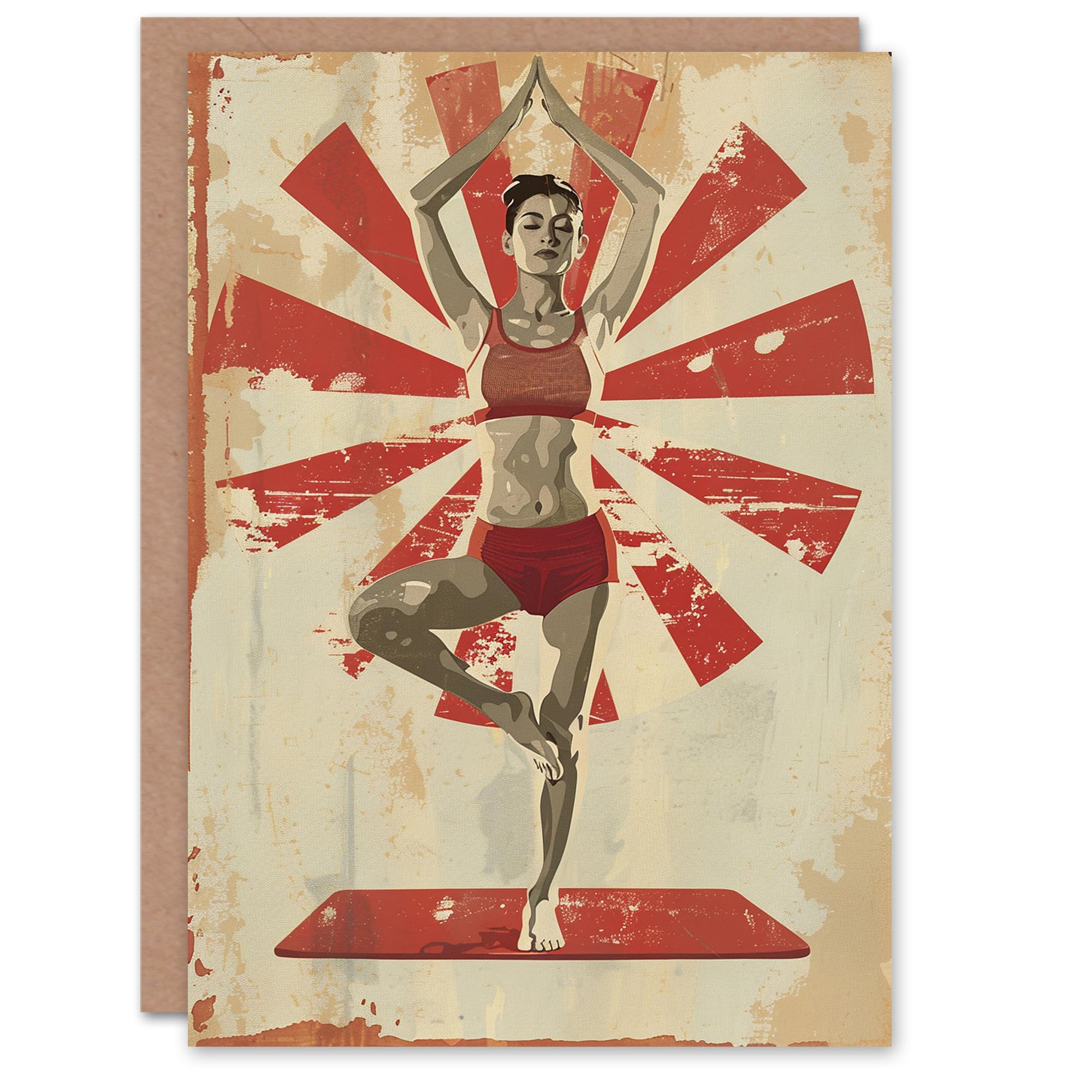 Artery8 Yoga Tree Pose Retro Japanese Style Design For Her Woman Birthday Card