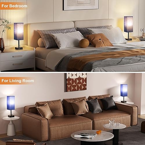 Miniatura 6 de Juego de 2 lámparas de mesita de noche, lámparas de dormitorio azules con 3 temperaturas de color (3000 K5000 K4000 K), dos lámparas cuadradas para