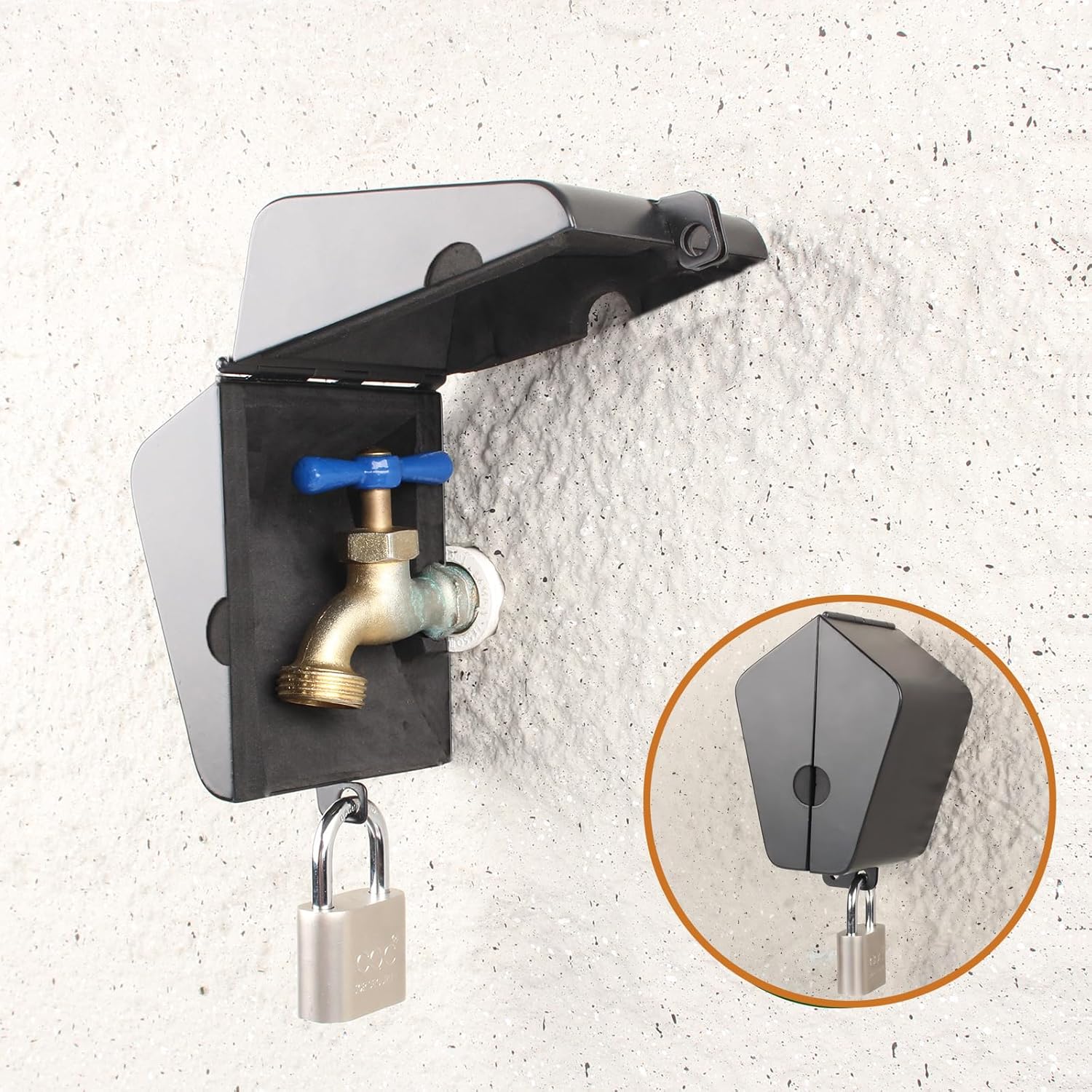 Outdoor Faucet Locking System with Padlock,Insulated Spigot Lock Cover,Garden Hose Bib Lockout,Freeze Protection,Prevents Water Theft and Stops Unauthorized Use of Water,FIT 1/2” & 3/4" Faucet, Black