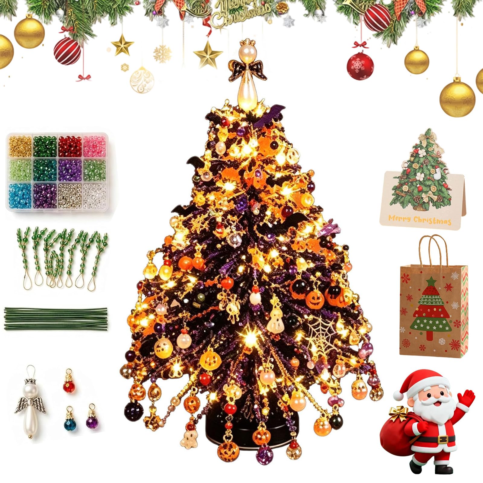 DIY Beaded Christmas Tree Kit, Handmade Mini Desk Xmas Bead Art (#E)