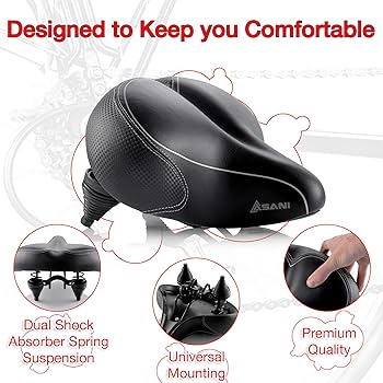 CDYWD Comfy Bike Seat For Men & Women, Thick & Soft Memory Foam Comfort Bicycle Seat, Comfortable Padded Bike Saddle For Mountain Bike, Beach Cruiser, MTB, Ebike, Exercise Bike