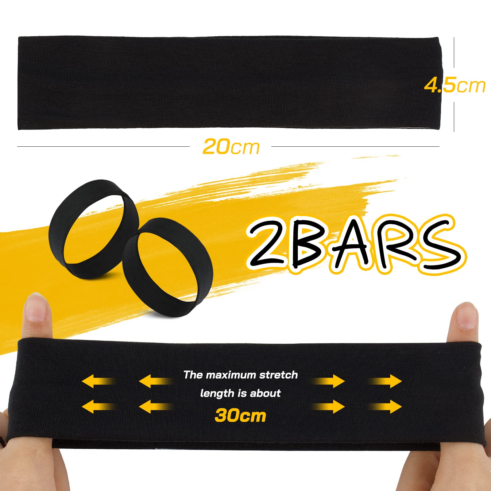 XENQITO 3er-Pack Schwarze Haarbänder – Breites, Elastisches Stirnband Für Sport & Alltag, 6 Cm Breit