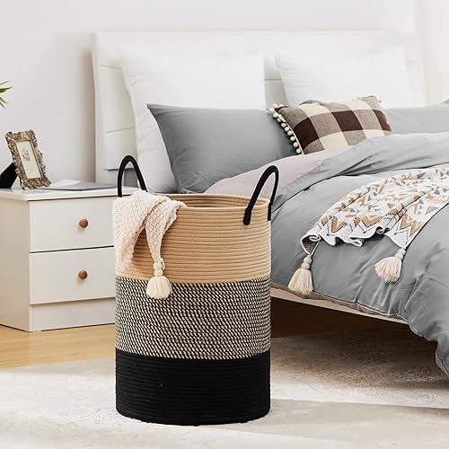 Miniatura 6 de Fiona's magic Cesta de lavandería extra grande de 100 L, cesta de lavandería tejida de 26.4 galones de alto, cesta de almacenamiento de ropa para