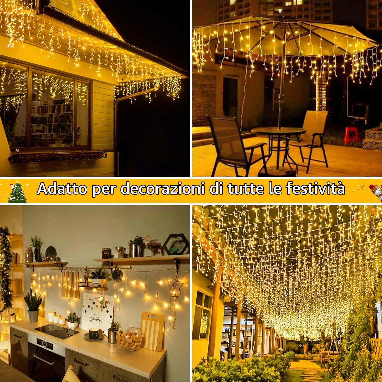 Solari Luci da Esterno,10M 336 LEDs Luci di Natale a Forma di Ghiacciolo | 8 Modalità, Telecomando Impermeabile, Solari a Forma di Ghiacciolo per Giardino, Decorazioni, Festa, Nuziale