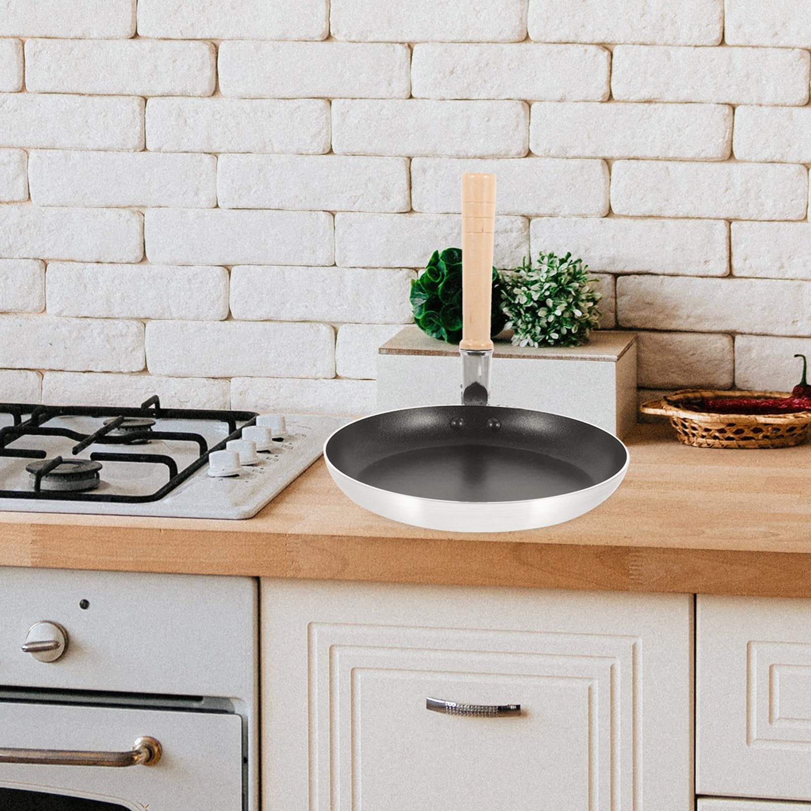 SHINEOFI Padella per Uova Antiaderente Piccola 19 CM in Alluminio Manico in Legno Mini Padella Multiuso per Frittate Pancake e Gnocchi per Cucina Domestica e Professionale