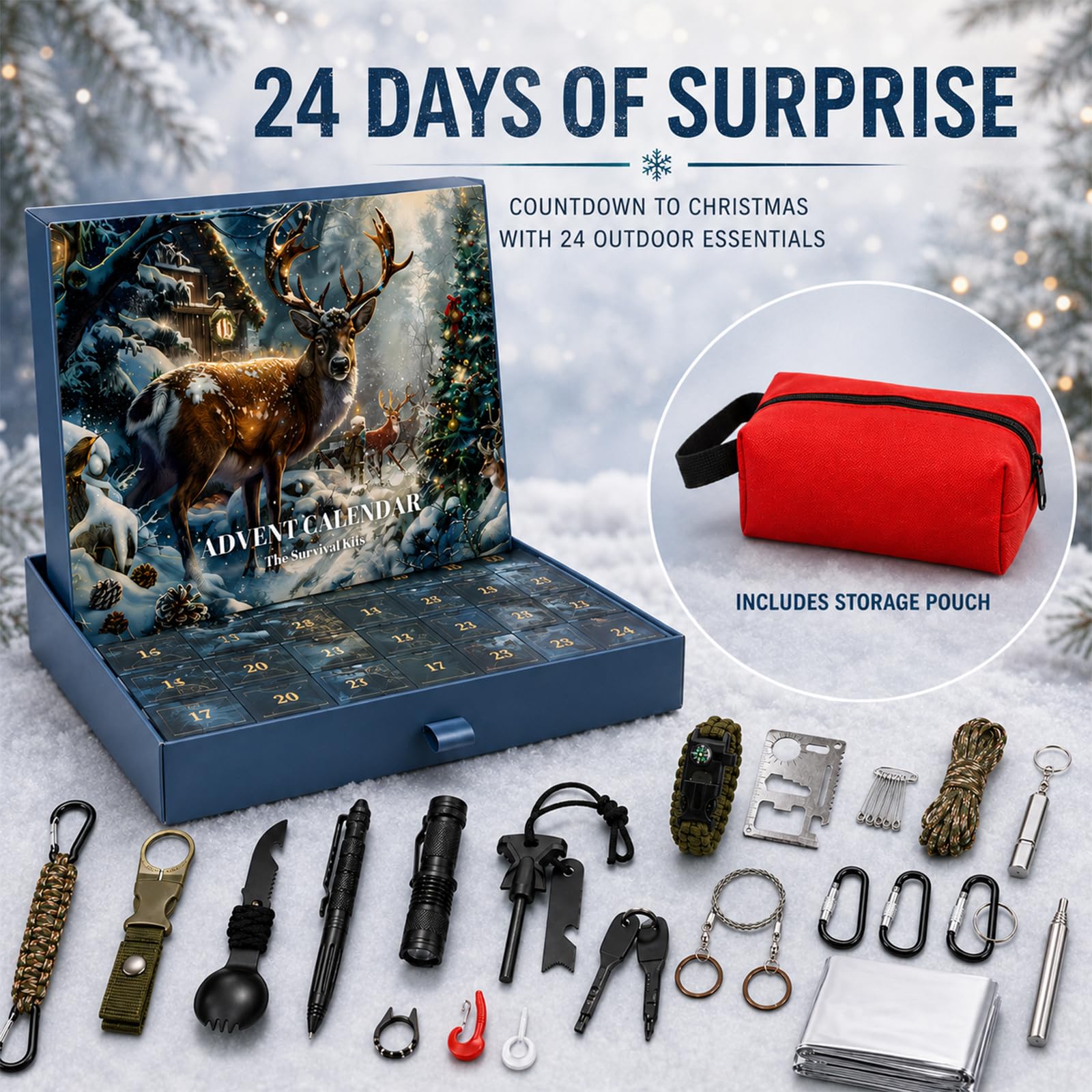 Calendrier Avent Hommes, Kit Survie Outdoor, Outils Camping