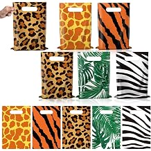APUXXJUPA 100 Pcs Jungle Safari Themed Party Favor Bags, Multi-Animal Print Candy Treat Gift Bags for Kids Party Favors Summer Jungle Safari Birthday Decorations