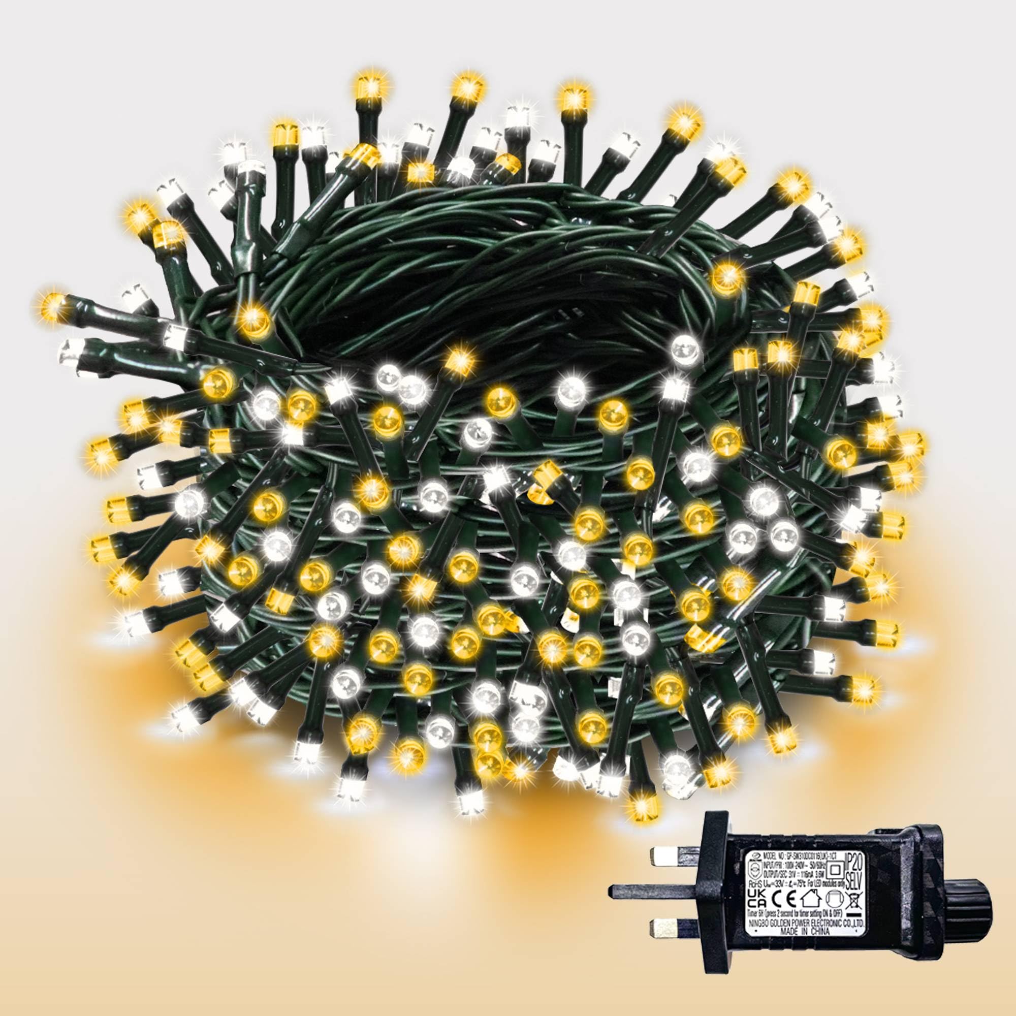 66FT 200 LED Fairy String Lights - Connectable Warm White Christmas Lights With 8 Modes