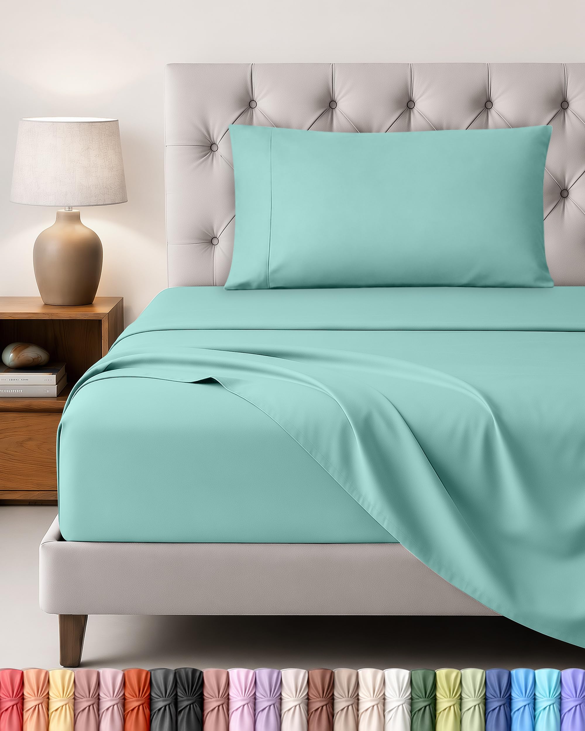 Utopia Bedding Set Lenzuola Letto 3 Pezzi, 90x190cm, Blu Spa | Lenzuolo con Angoli, Lenzuolo Piatto e 1 Federa 50x75 - Singolo - Oeko-Tex Certificato - Poliestre di Microfibra