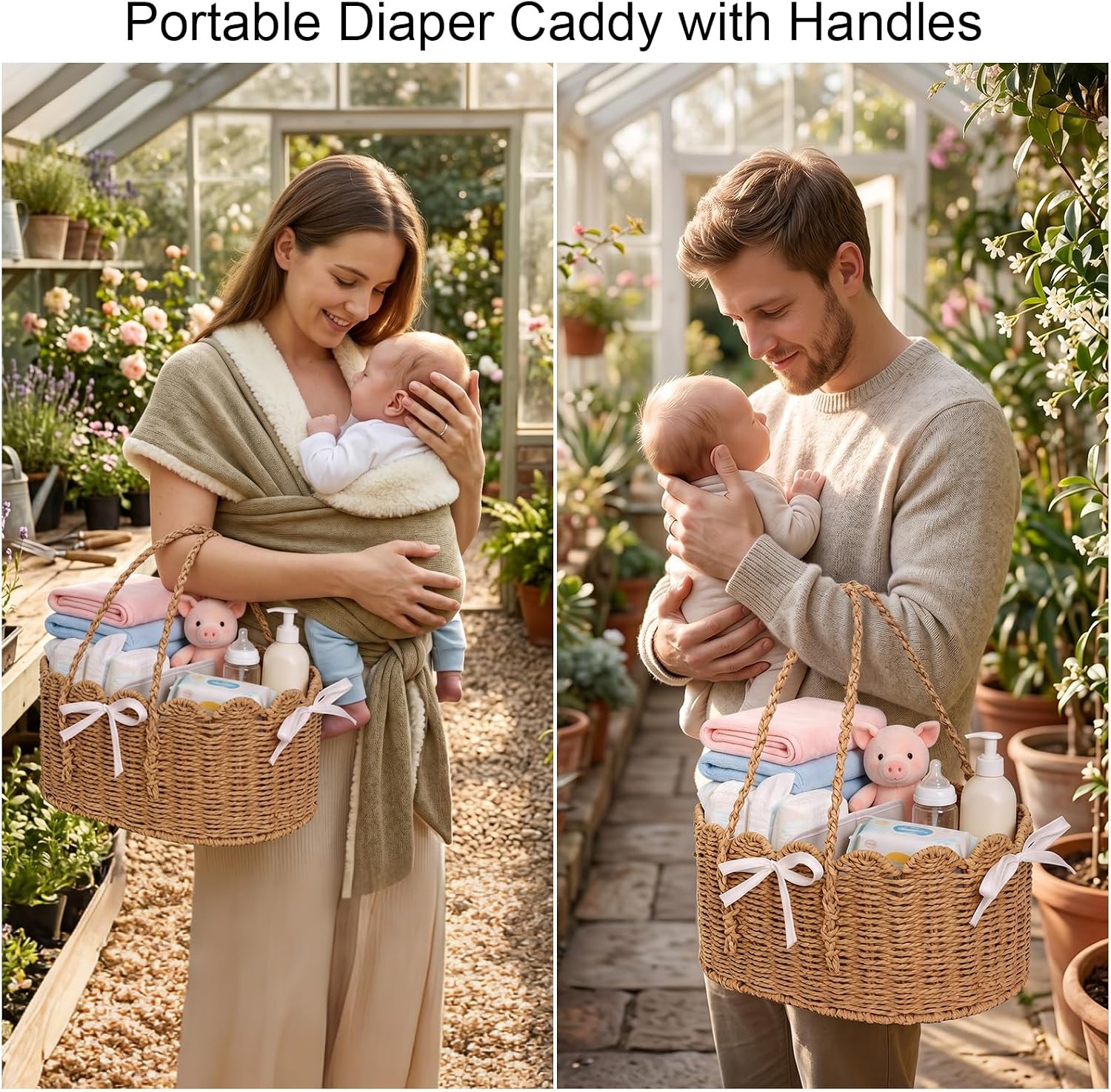 3 Set Wicker Diaper Caddy Organizer,Paper Rope Storage Baskets Nursery Bin