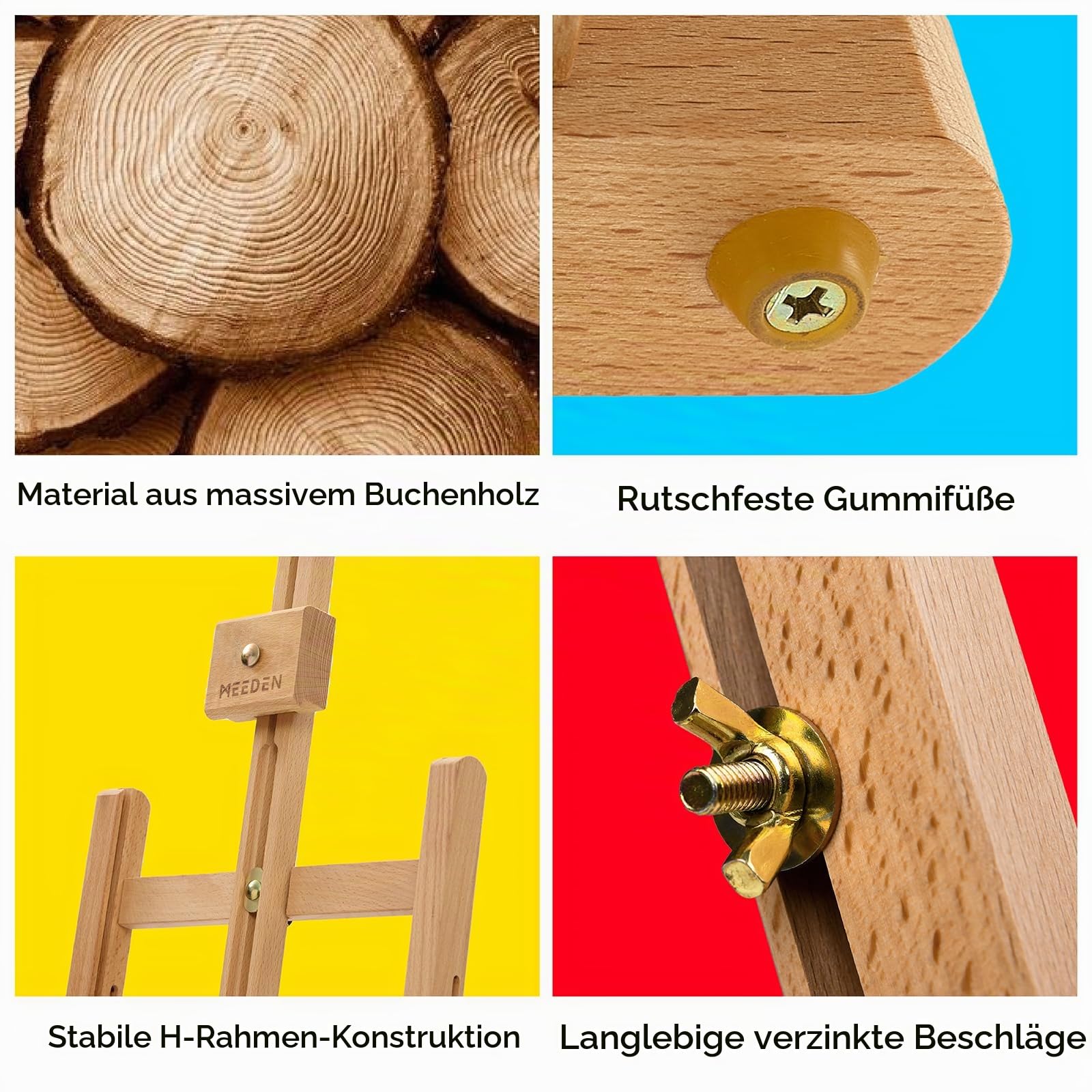 MEEDEN H-förmige Tischstaffelei Holz, Verstellbare Staffelei Tisch aus deutsche Buchenholz, Faltbarer Tragbarer Leinwand Ständer, Display-Staffelei für Gemälde Kunst & Handwerk, Leinwand bis zu 63cm