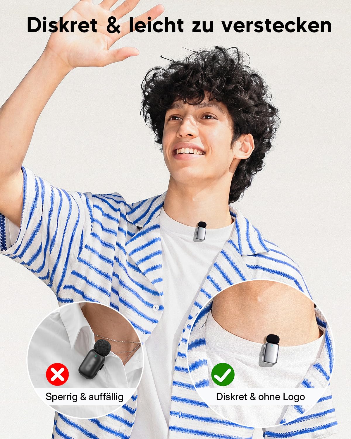 Haomuren Mini Lavalier Mikrofon kabellos für Handy, iPhone, iPad & Android, 2-Kanal Ansteckmikrofone mit USB-C & Lightning, Geräuschreduzierung, Mute, 33h Ladecase, Plug & Play für Vlog & Podcast