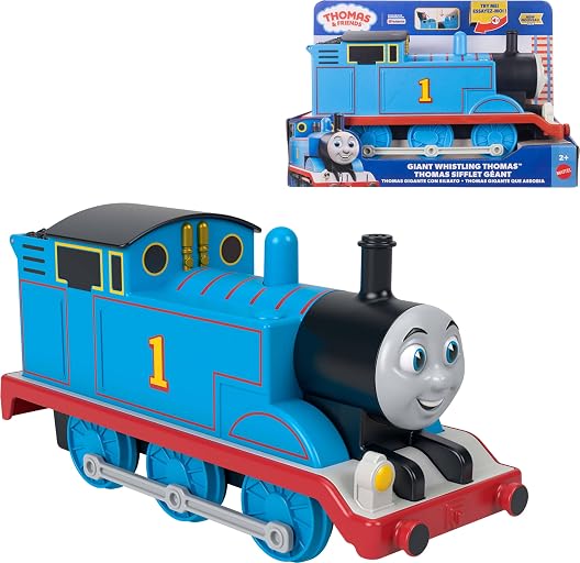 ​Thomas & Friends Giant Whistling Thomas Engine from Fisher-Price | Large-Scale Toy Train with Storage Compartment, Press on the Steam Dome to Hear Train Whistle, For Preschoolers