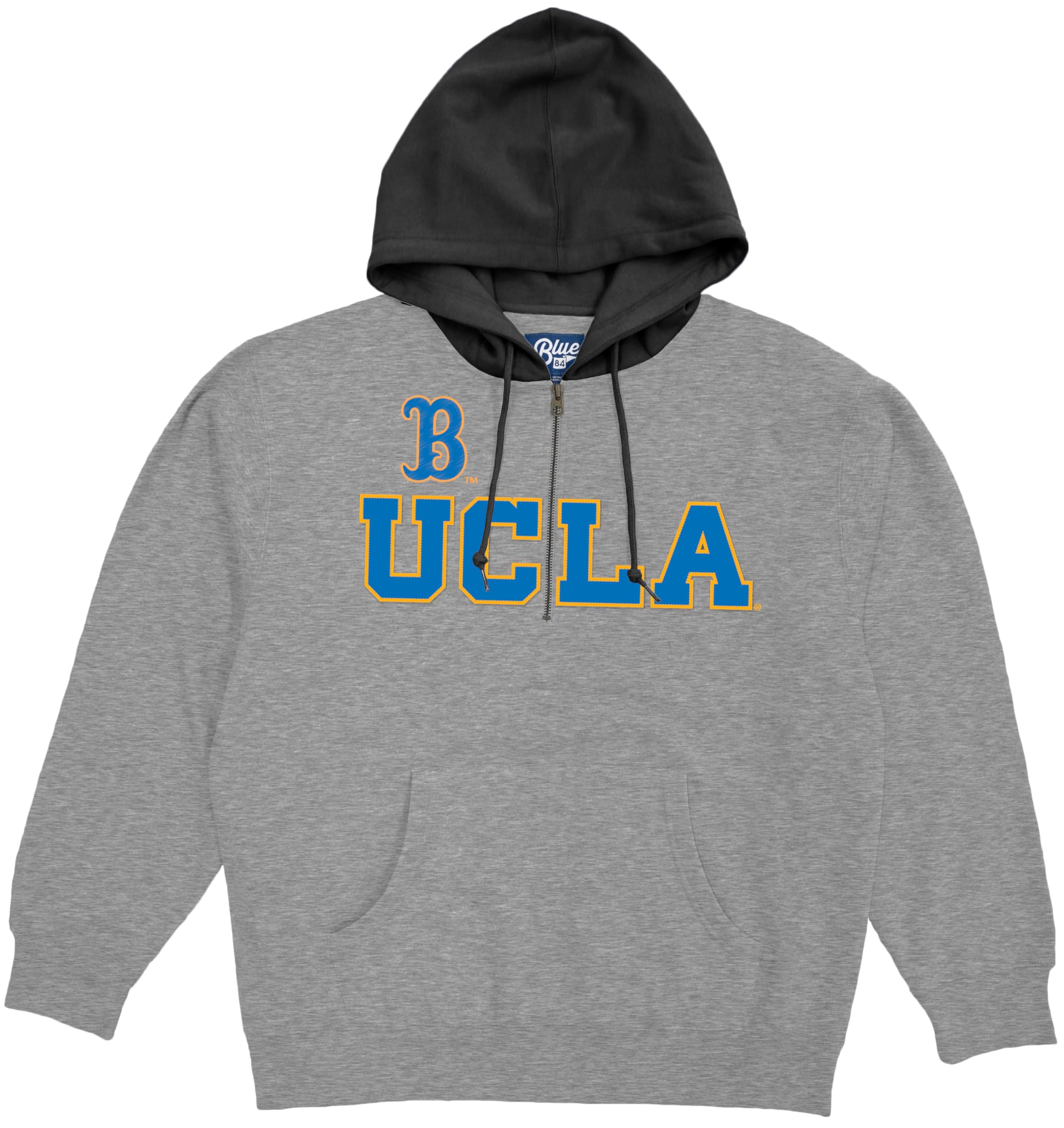 Blue 84 Standard NCAA Officially Licensed Half Zip Contrast Hooded Sweatshirt Applique Shield, Gray, X-Large