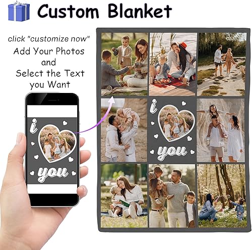 Miniatura 2 de Magimagine Manta personalizada con texto de fotos, manta personalizada para novio, novia, amigo, papá, mamá, abuelo, abuela, manta personalizada de