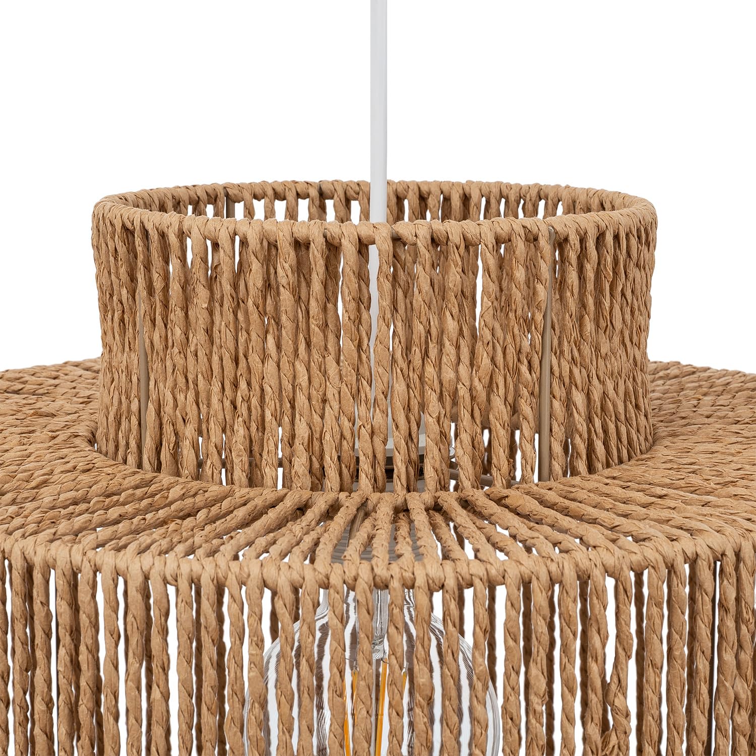 LEDKIA Pendelleuchte Geflochtenes Papier Neka Natürlich | Natürliches und elegantes Design | Leuchtmittel E27 kompatibel | Kabel verstellbar | ideal für den Innenbereich