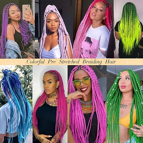 Miniatura 6 de Unionbeauty - Cabello trenzado preestirado de 26 pulgadas, paquete de 2 paquetes, color rosa oscuro, para trenzas de caja, textura Yaki, ajuste de